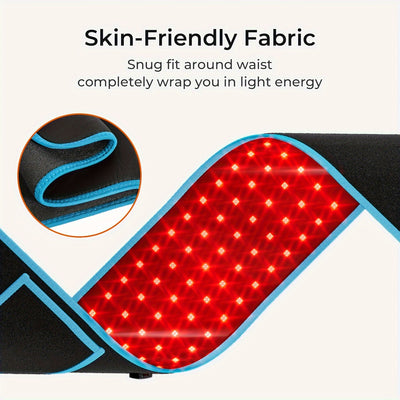 100 LED Red & Infrared Light Relaxation Massage Belt for Muscle Relaxation and Recovery, Adjustable Brightness (5 Levels), Timer Function (0-30 Min), USB Powered, Black with Blue Accents, Ideal for Waist, Back, and Full Body Relie
