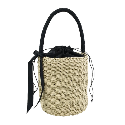 Handmade Women's Handbag Bucket Straw Bag Female Summer Beach Bags Bohemia Woven Bow Top-handle Tote Knitted Drawstring Basket