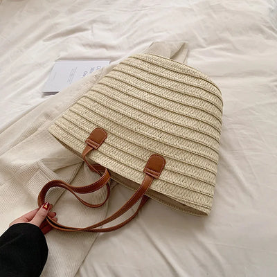 Women Braided Basket Clutches Top-handle Bag Large Straw Portable Shoulder Bag Summer Beach Party Purses Shopper Satchel Female