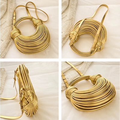 Handbags for Women New Gold Luxury Designer Brand Handwoven Noodle Bags Rope Knotted Pulled Hobo Silver Evening Clutch Chic