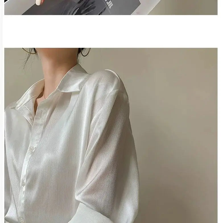 Silk Shirt Vintage Blouse Spring 2025 Womens Clothing Women Sheer Top Women Longsleeve Dress Shirt Woman Overshirt