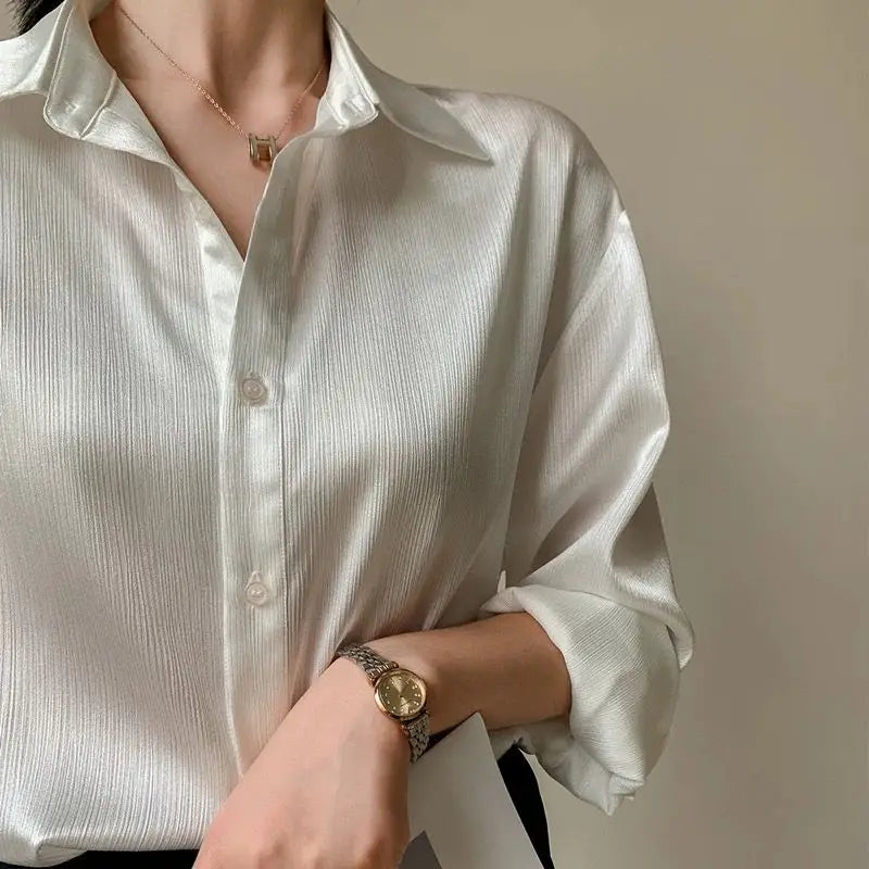 Silk Shirt Vintage Blouse Spring 2025 Womens Clothing Women Sheer Top Women Longsleeve Dress Shirt Woman Overshirt