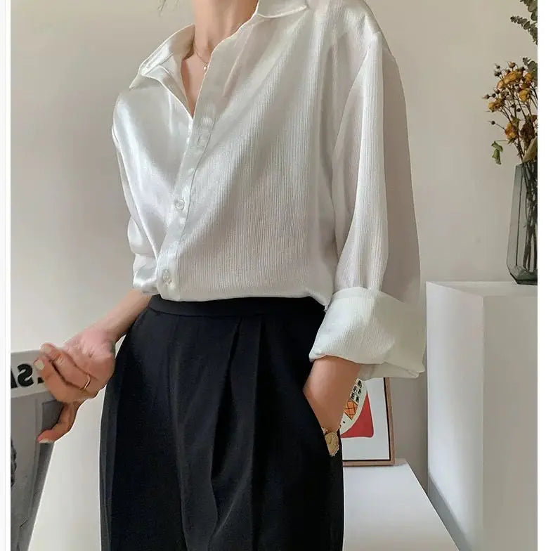 Silk Shirt Vintage Blouse Spring 2025 Womens Clothing Women Sheer Top Women Longsleeve Dress Shirt Woman Overshirt
