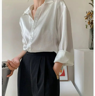 Silk Shirt Vintage Blouse Spring 2025 Womens Clothing Women Sheer Top Women Longsleeve Dress Shirt Woman Overshirt