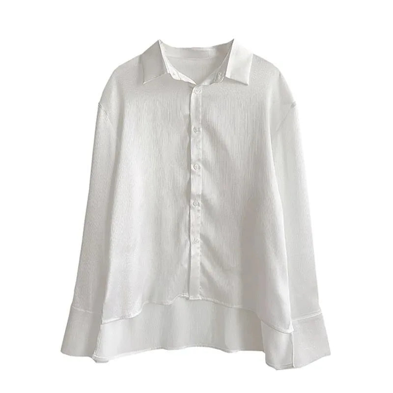 Silk Shirt Vintage Blouse Spring 2025 Womens Clothing Women Sheer Top Women Longsleeve Dress Shirt Woman Overshirt