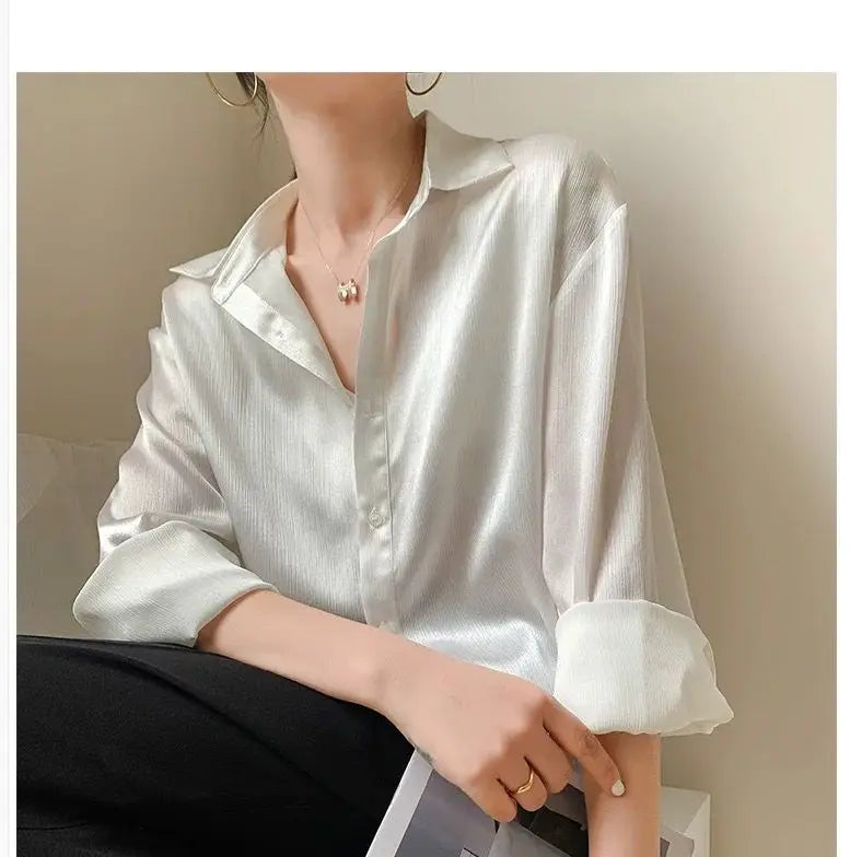 Silk Shirt Vintage Blouse Spring 2025 Womens Clothing Women Sheer Top Women Longsleeve Dress Shirt Woman Overshirt