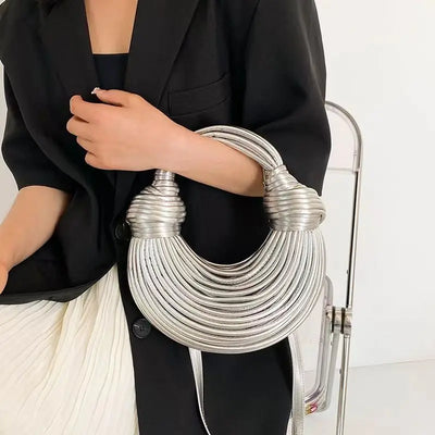 Handbags for Women New Gold Luxury Designer Brand Handwoven Noodle Bags Rope Knotted Pulled Hobo Silver Evening Clutch Chic