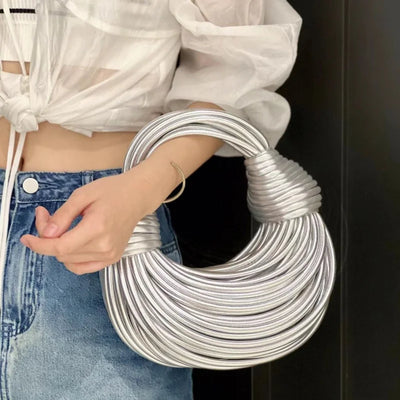 Handbags for Women New Gold Luxury Designer Brand Handwoven Noodle Bags Rope Knotted Pulled Hobo Silver Evening Clutch Chic