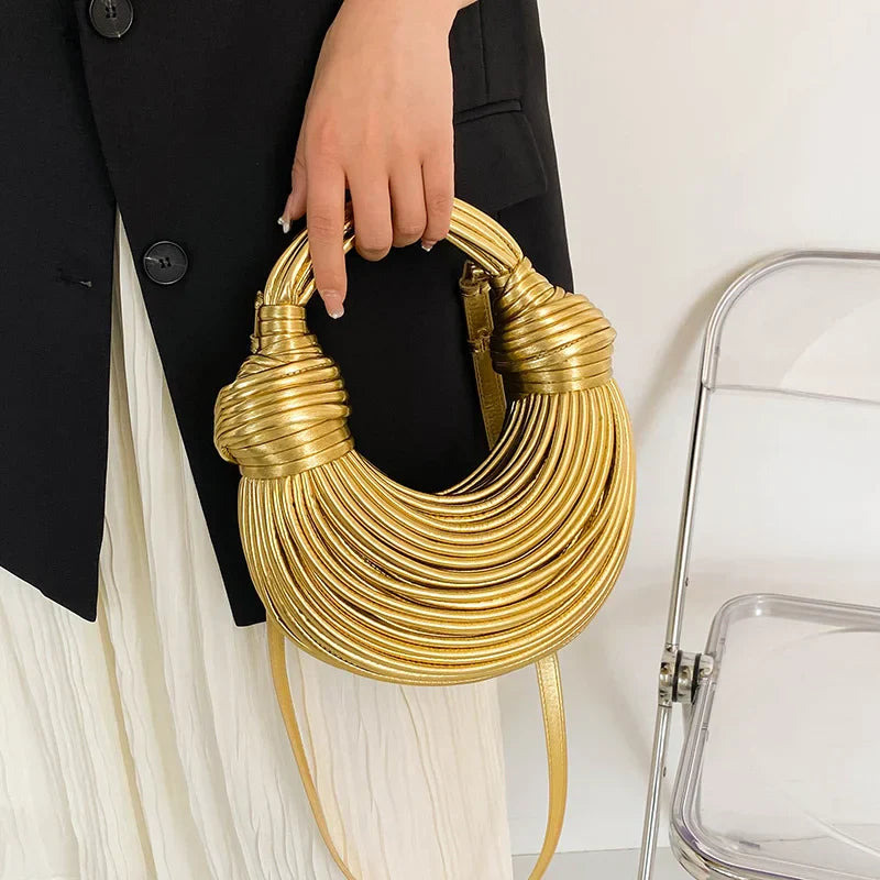 Handbags for Women New Gold Luxury Designer Brand Handwoven Noodle Bags Rope Knotted Pulled Hobo Silver Evening Clutch Chic