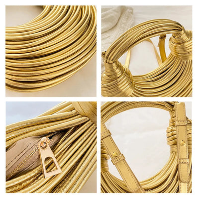 Handbags for Women New Gold Luxury Designer Brand Handwoven Noodle Bags Rope Knotted Pulled Hobo Silver Evening Clutch Chic