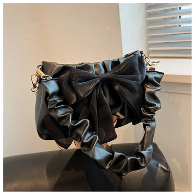 Fashion Casual Handbags For Women Cute Bow Black White Blue Kahki PU Handbags Trendy Daily Shoulder Underarm Bags bolsa feminina