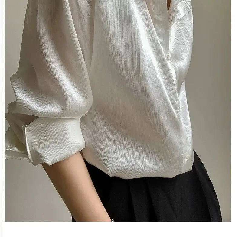 Silk Shirt Vintage Blouse Spring 2025 Womens Clothing Women Sheer Top Women Longsleeve Dress Shirt Woman Overshirt