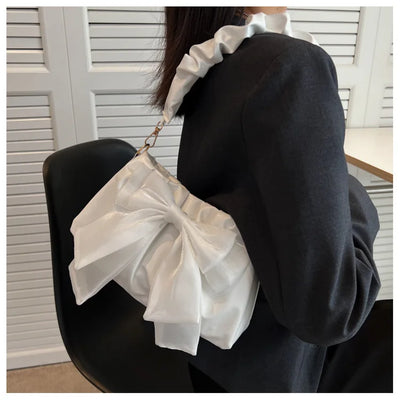 Fashion Casual Handbags For Women Cute Bow Black White Blue Kahki PU Handbags Trendy Daily Shoulder Underarm Bags bolsa feminina
