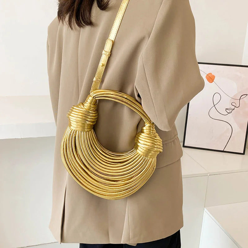 Handbags for Women New Gold Luxury Designer Brand Handwoven Noodle Bags Rope Knotted Pulled Hobo Silver Evening Clutch Chic