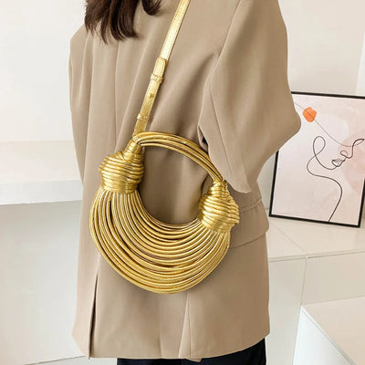 Handbags for Women New Gold Luxury Designer Brand Handwoven Noodle Bags Rope Knotted Pulled Hobo Silver Evening Clutch Chic
