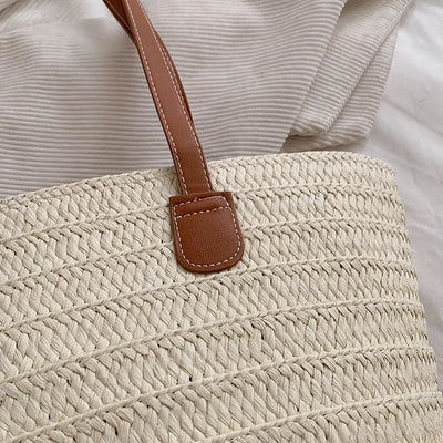 Women Braided Basket Clutches Top-handle Bag Large Straw Portable Shoulder Bag Summer Beach Party Purses Shopper Satchel Female