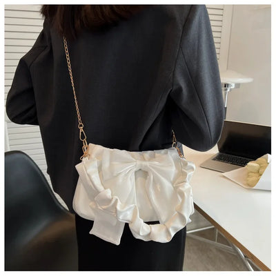 Fashion Casual Handbags For Women Cute Bow Black White Blue Kahki PU Handbags Trendy Daily Shoulder Underarm Bags bolsa feminina