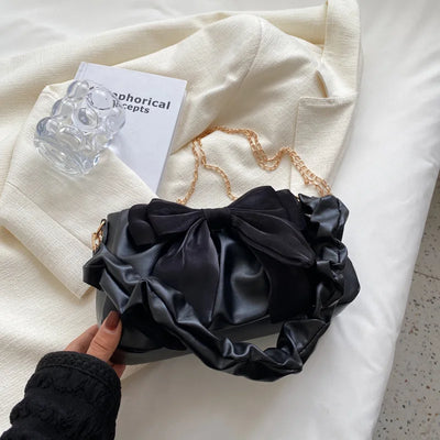 Fashion Casual Handbags For Women Cute Bow Black White Blue Kahki PU Handbags Trendy Daily Shoulder Underarm Bags bolsa feminina