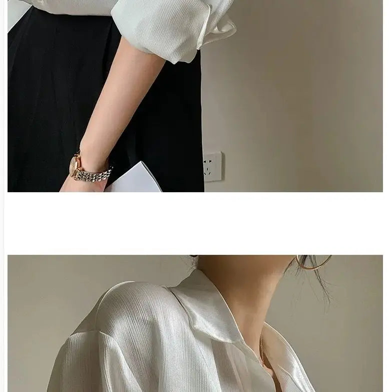 Silk Shirt Vintage Blouse Spring 2025 Womens Clothing Women Sheer Top Women Longsleeve Dress Shirt Woman Overshirt