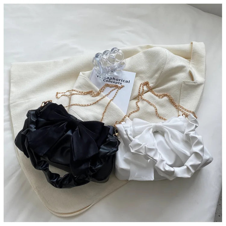 Fashion Casual Handbags For Women Cute Bow Black White Blue Kahki PU Handbags Trendy Daily Shoulder Underarm Bags bolsa feminina