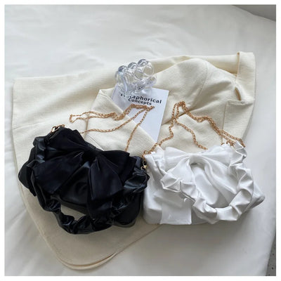 Fashion Casual Handbags For Women Cute Bow Black White Blue Kahki PU Handbags Trendy Daily Shoulder Underarm Bags bolsa feminina