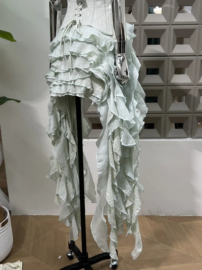 Women Ruffles Draped Dress Three Piece Sets Sexy Halter Neck Folds Ruffled Dress+Lace-up Corset Top+Shorts Suits Party Cocktail