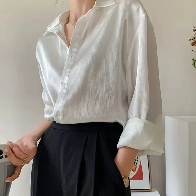 Silk Shirt Vintage Blouse Spring 2025 Womens Clothing Women Sheer Top Women Longsleeve Dress Shirt Woman Overshirt