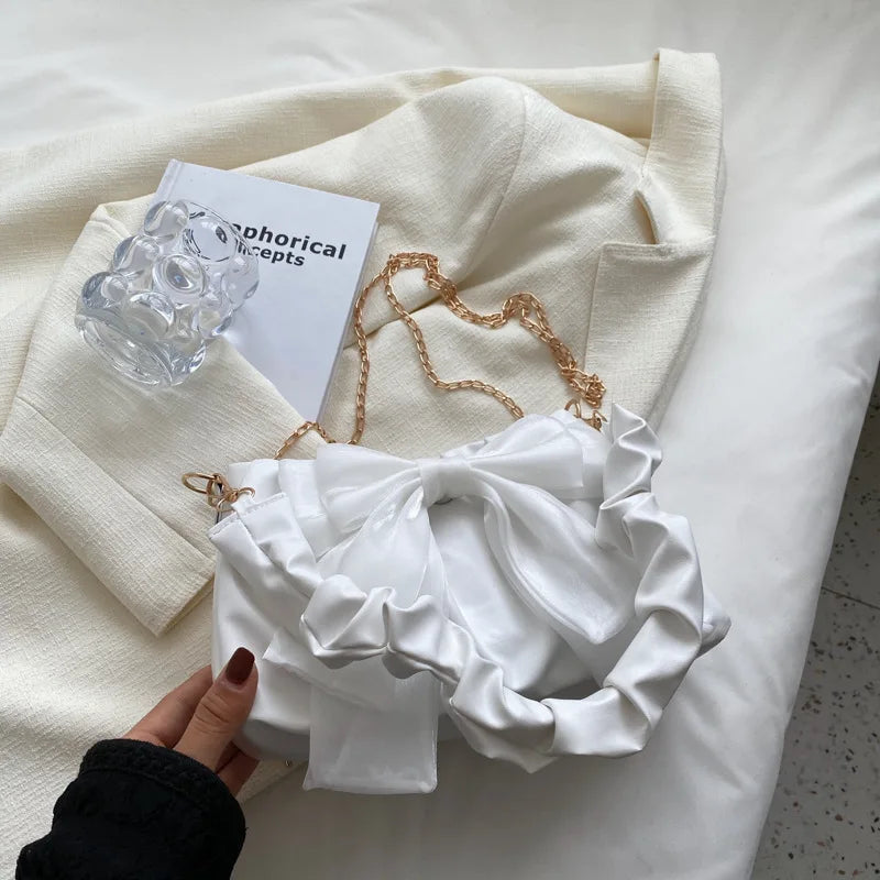 Fashion Casual Handbags For Women Cute Bow Black White Blue Kahki PU Handbags Trendy Daily Shoulder Underarm Bags bolsa feminina