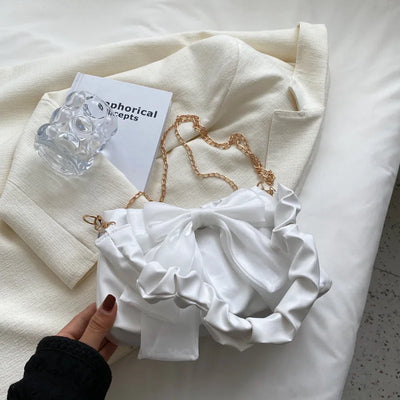 Fashion Casual Handbags For Women Cute Bow Black White Blue Kahki PU Handbags Trendy Daily Shoulder Underarm Bags bolsa feminina