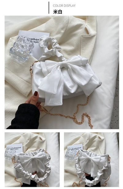 Fashion Casual Handbags For Women Cute Bow Black White Blue Kahki PU Handbags Trendy Daily Shoulder Underarm Bags bolsa feminina