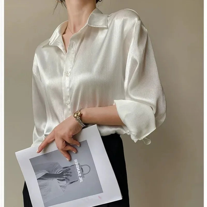Silk Shirt Vintage Blouse Spring 2025 Womens Clothing Women Sheer Top Women Longsleeve Dress Shirt Woman Overshirt