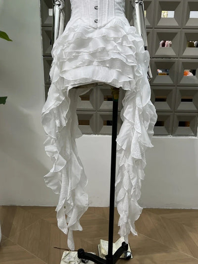 Women Ruffles Draped Dress Three Piece Sets Sexy Halter Neck Folds Ruffled Dress+Lace-up Corset Top+Shorts Suits Party Cocktail