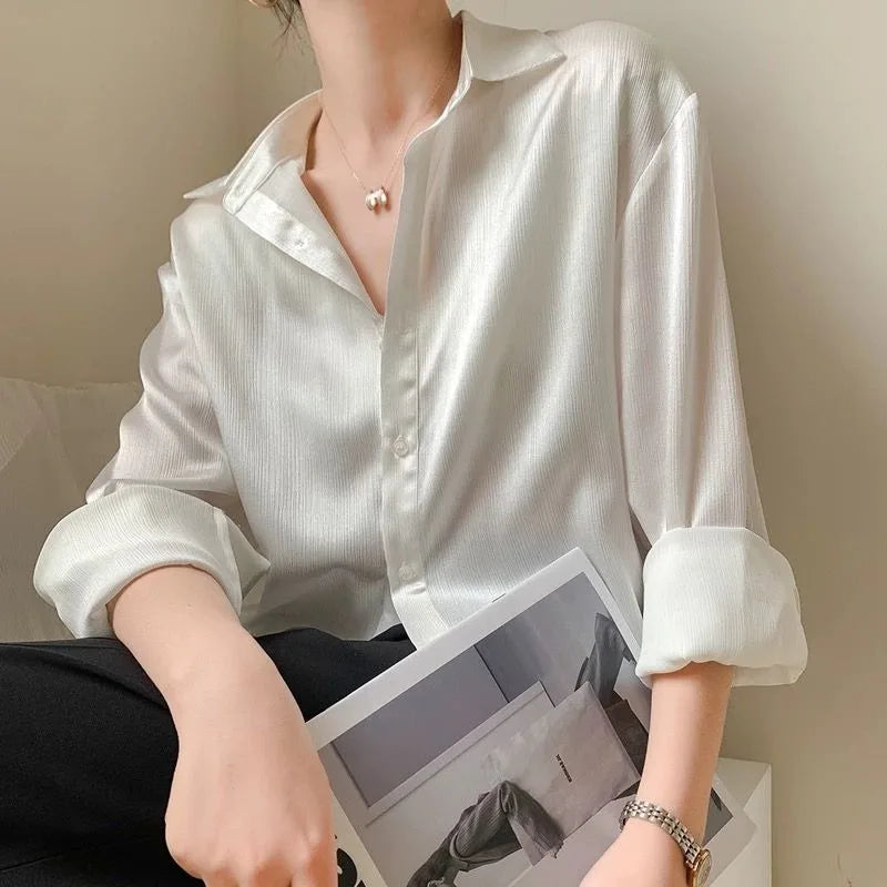 Silk Shirt Vintage Blouse Spring 2025 Womens Clothing Women Sheer Top Women Longsleeve Dress Shirt Woman Overshirt
