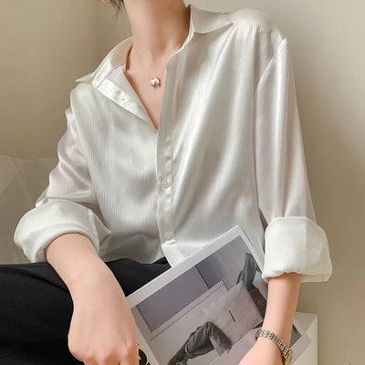 Silk Shirt Vintage Blouse Spring 2025 Womens Clothing Women Sheer Top Women Longsleeve Dress Shirt Woman Overshirt