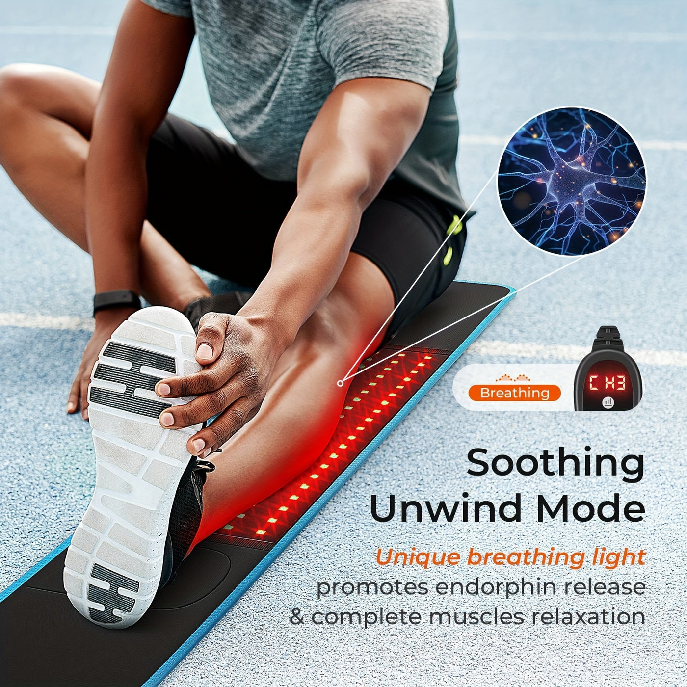 100 LED Red & Infrared Light Relaxation Massage Belt for Muscle Relaxation and Recovery, Adjustable Brightness (5 Levels), Timer Function (0-30 Min), USB Powered, Black with Blue Accents, Ideal for Waist, Back, and Full Body Relie